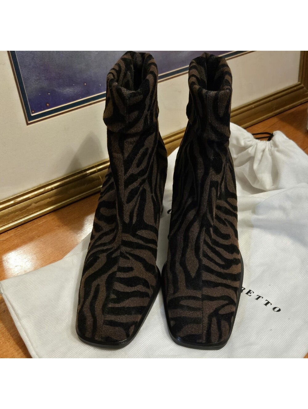 Giorgio Moretto Zebra Print Velvet Ankle Boots EU 36 Brown Black Made in Italy